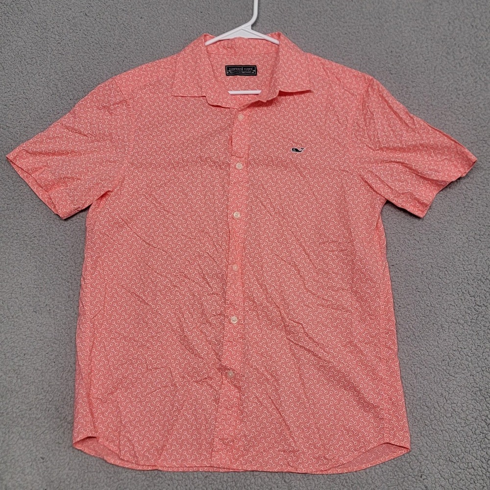 Vineyard Vines Shirt Mens Medium Pink Kentucky Derby Print Short Sleeve Preppy